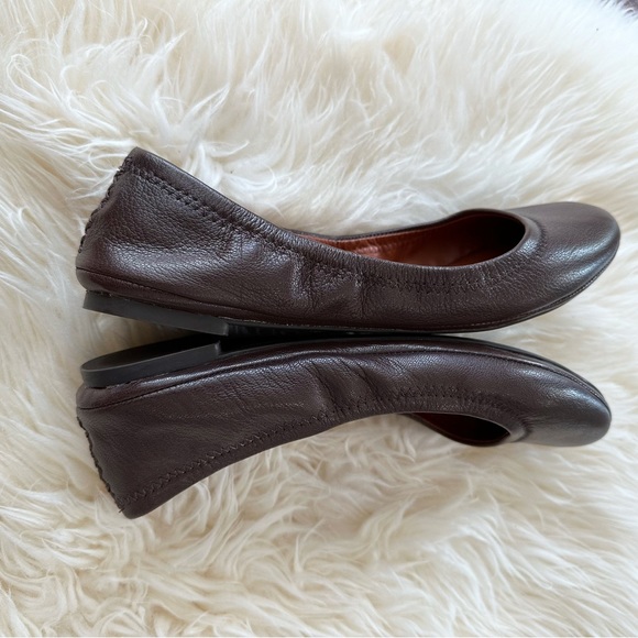 Womens Size 6.5M Lucky Brand All Brown Leather Slip On Ballet Flats - Picture 6 of 7